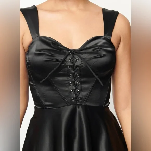 Women’s Unique Vintage Black Corset Skater Dress Lace Up Black Size‎ S Goth - Picture 2 of 5